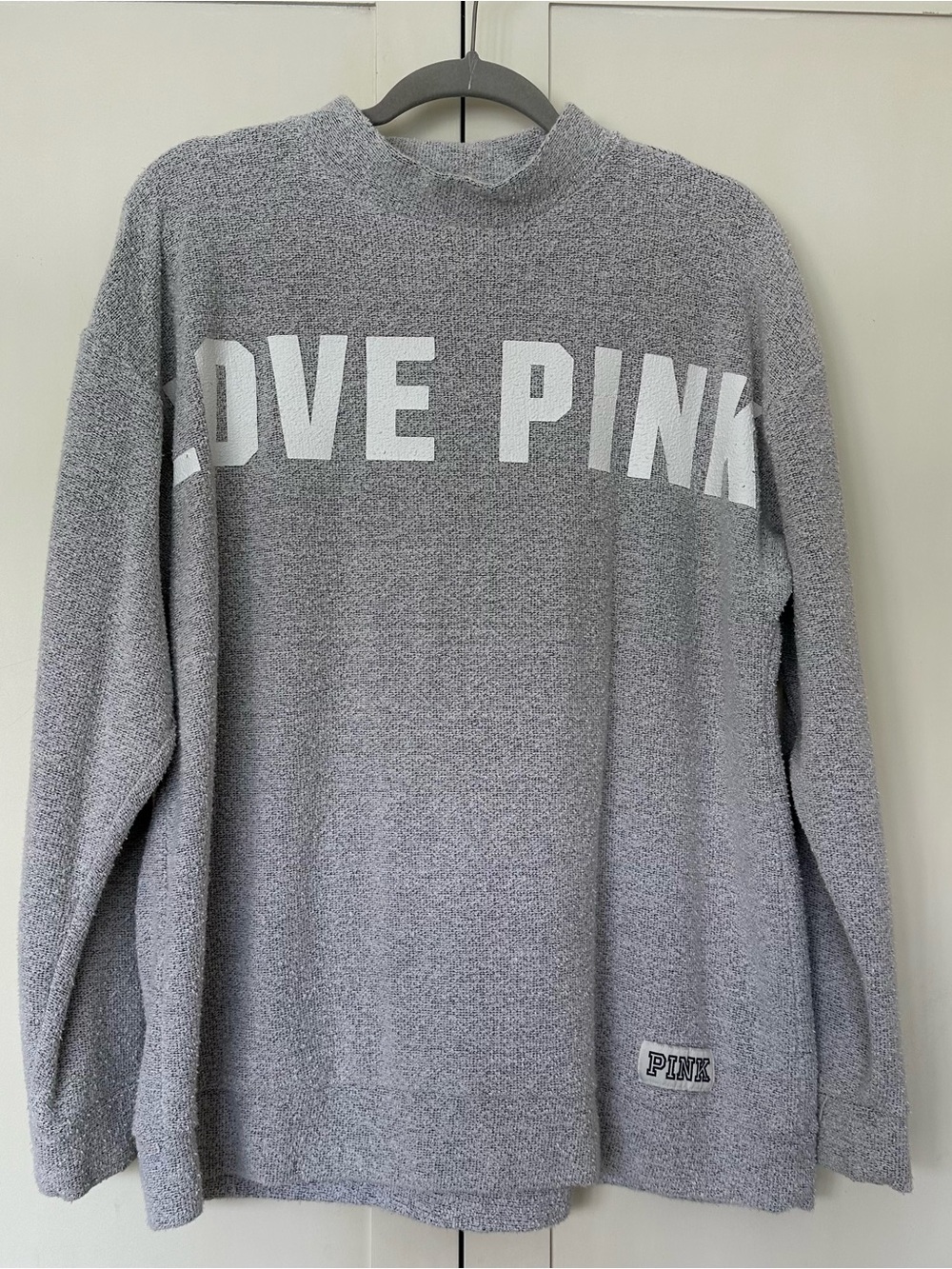 Victoria's Secret PINK Gray Love Pink Mock Neck Sweater M Pullover Knit Top